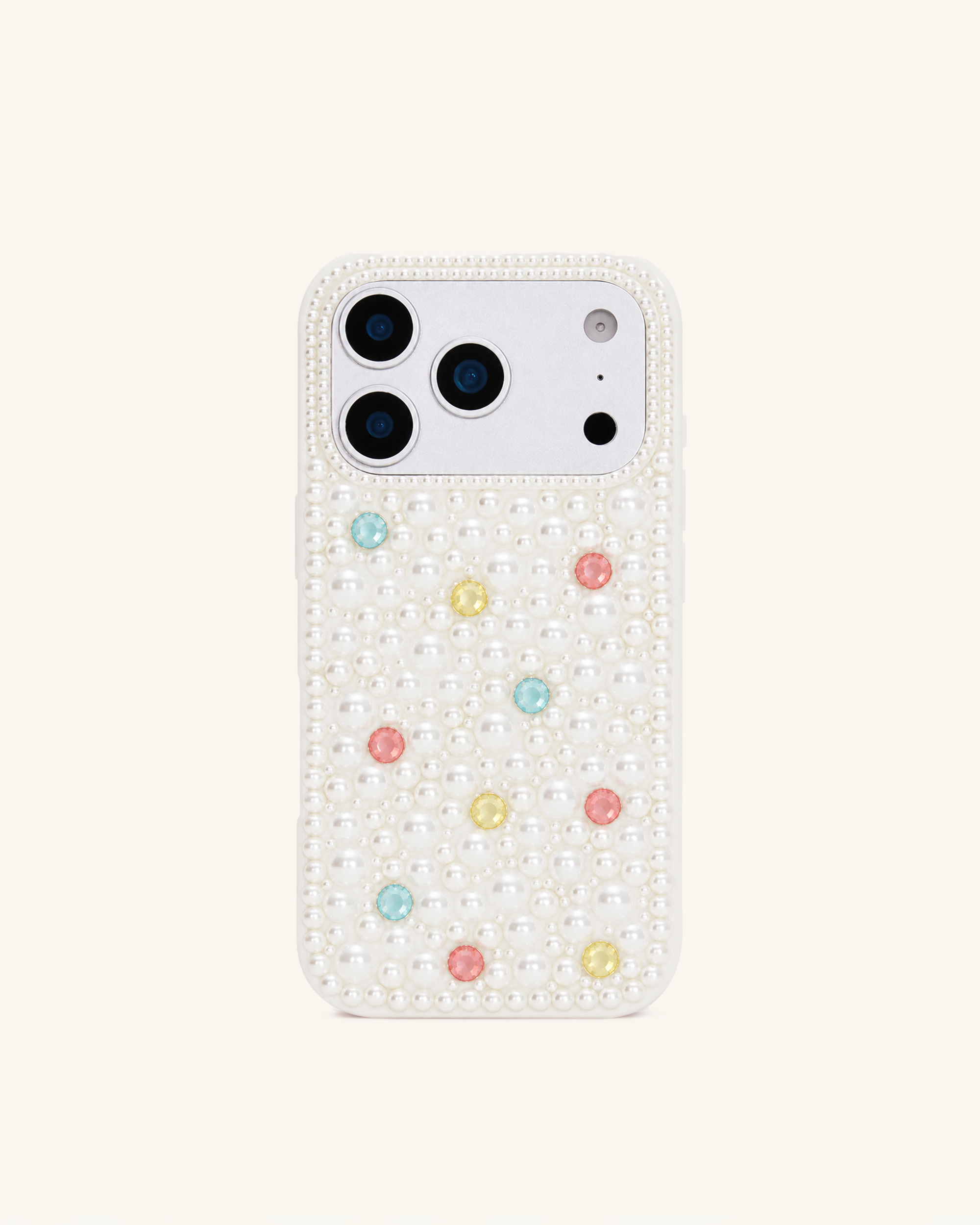 Pearl Artificial Crystal Embellished Phone Case - White
