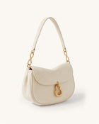 Jayla Metal Pendant Embellished Curved Flap Shoulder Bag - Ivory