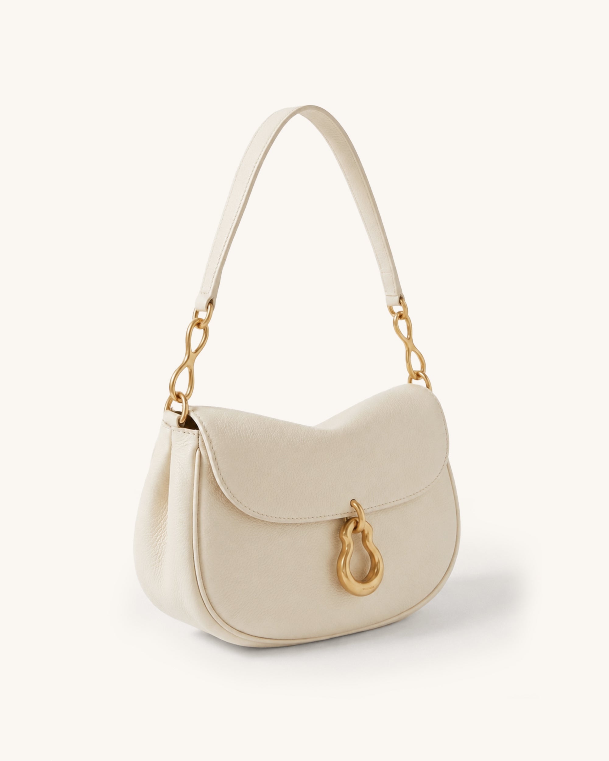 Jayla Metal Pendant Embellished Curved Flap Shoulder Bag - Ivory
