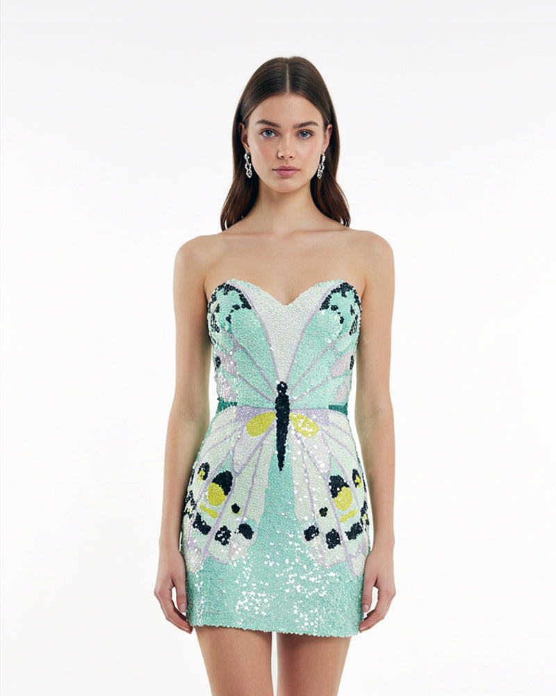 Sequin Citrus Artwork Mini Dress – Orange