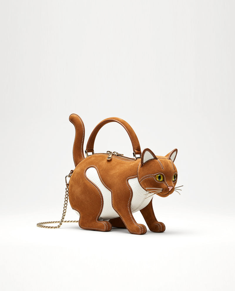 Cat Shaped Top Handle Bag - Brown