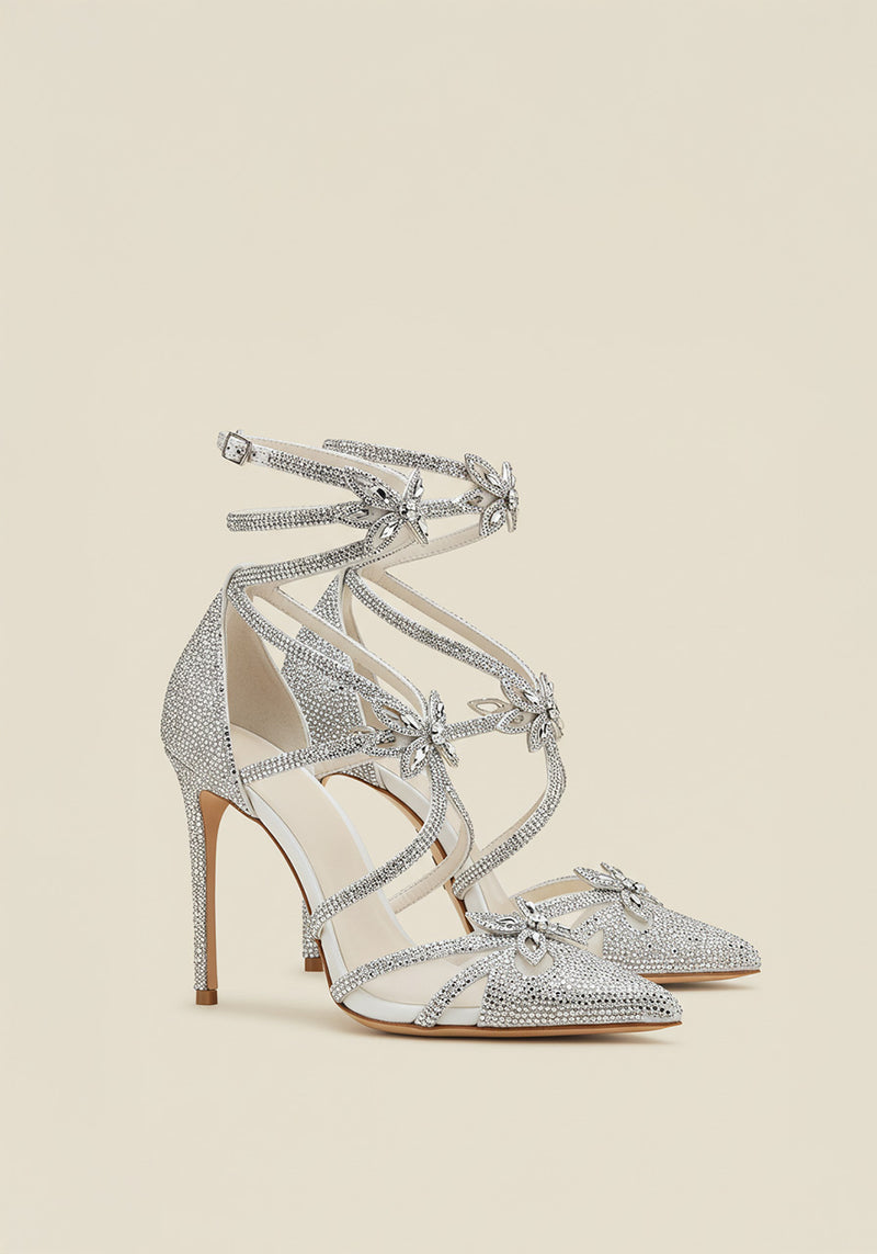 Ivy Crystal Strappy Sandals – Silver