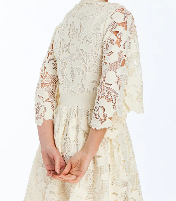 Floral Lace Kimono Sleeve Dress – Ivory