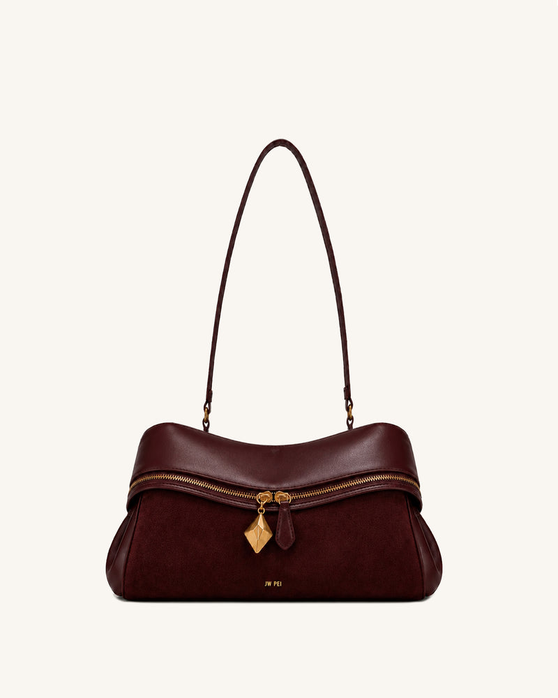 Natalie Faux Suede Wave Shoulder Bag - Burgundy