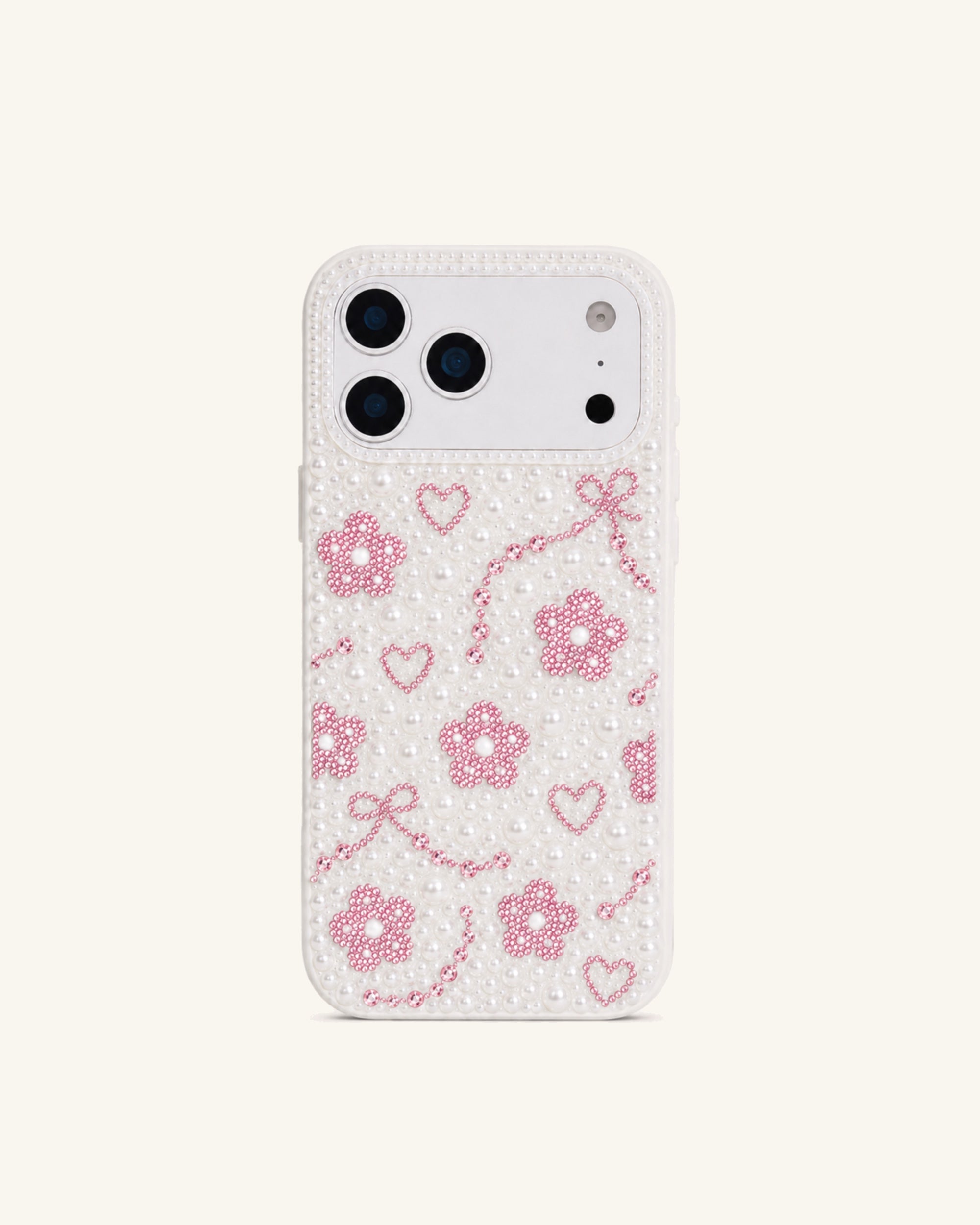 Flower Bow Faux Pearl Phone Case - White