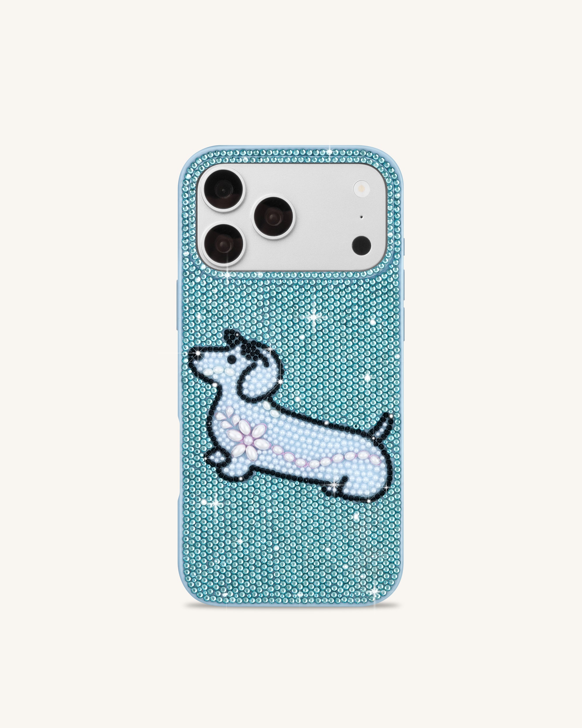 Playful Dachshund Artificial Crystal Phone Case - Aqua Blue