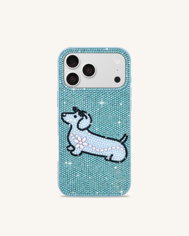 Playful Dachshund Artificial Crystal Phone Case - Aqua Blue