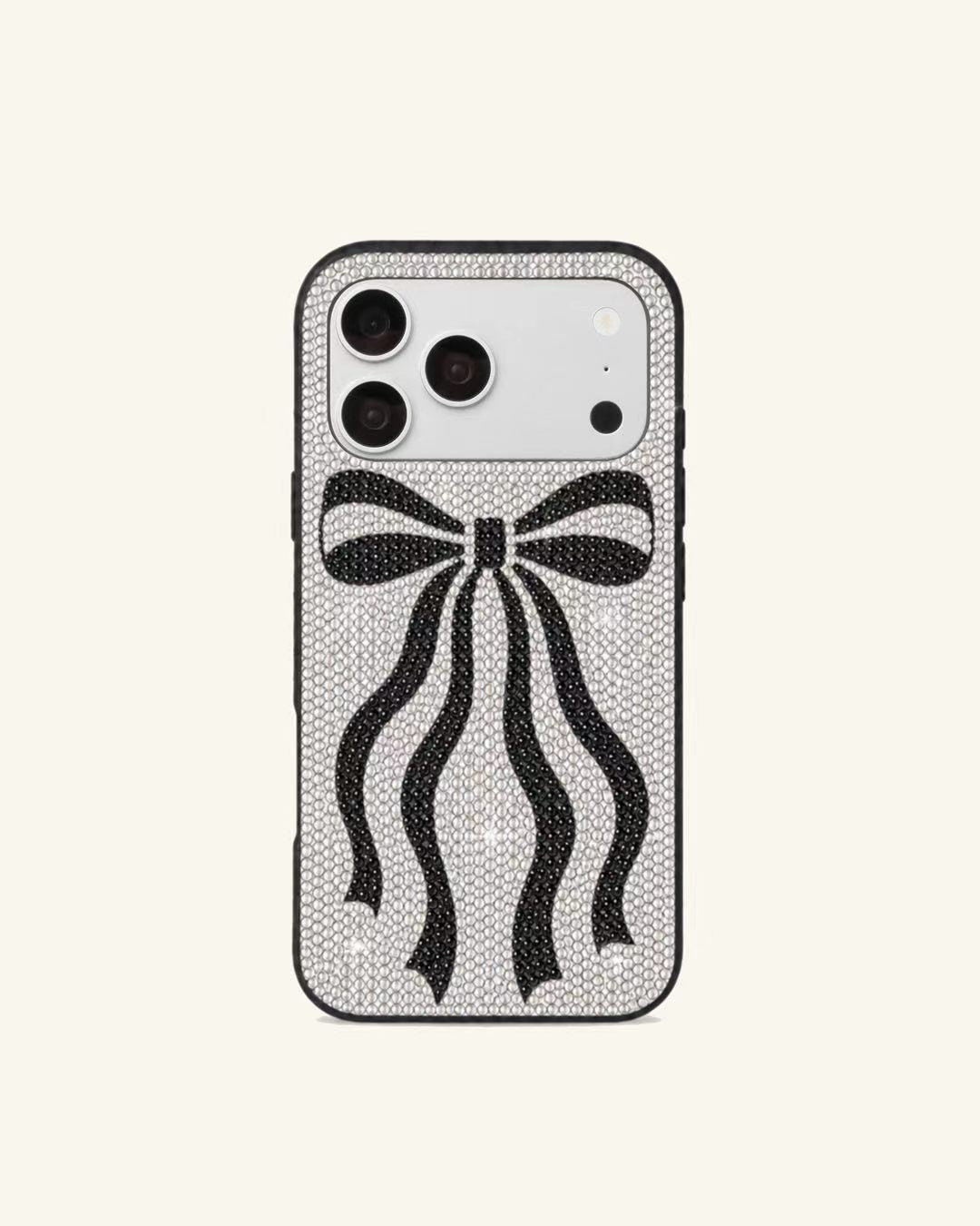 Ribbon Bow Artificial Crystal Phone Case – White