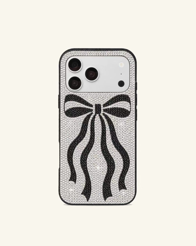 Ribbon Bow Artificial Crystal Phone Case – White