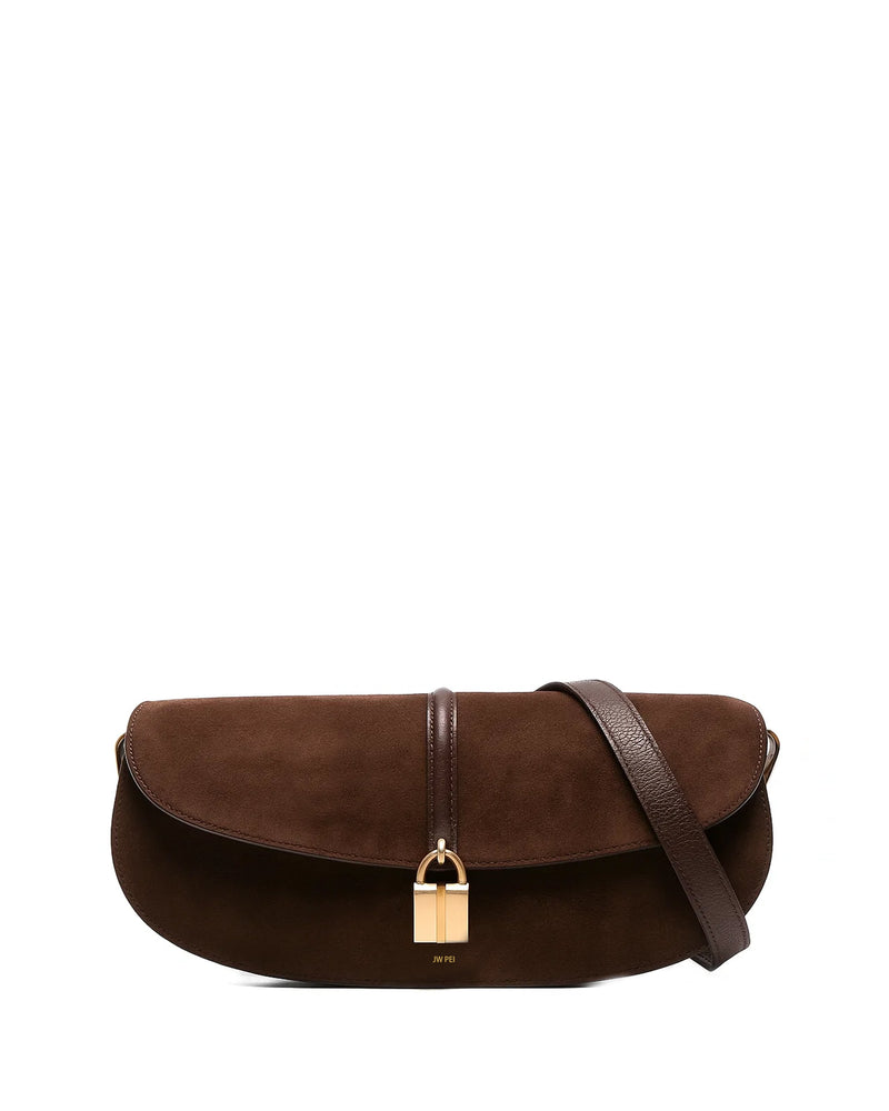 Mia Faux Suede Crescent Bag - Brown