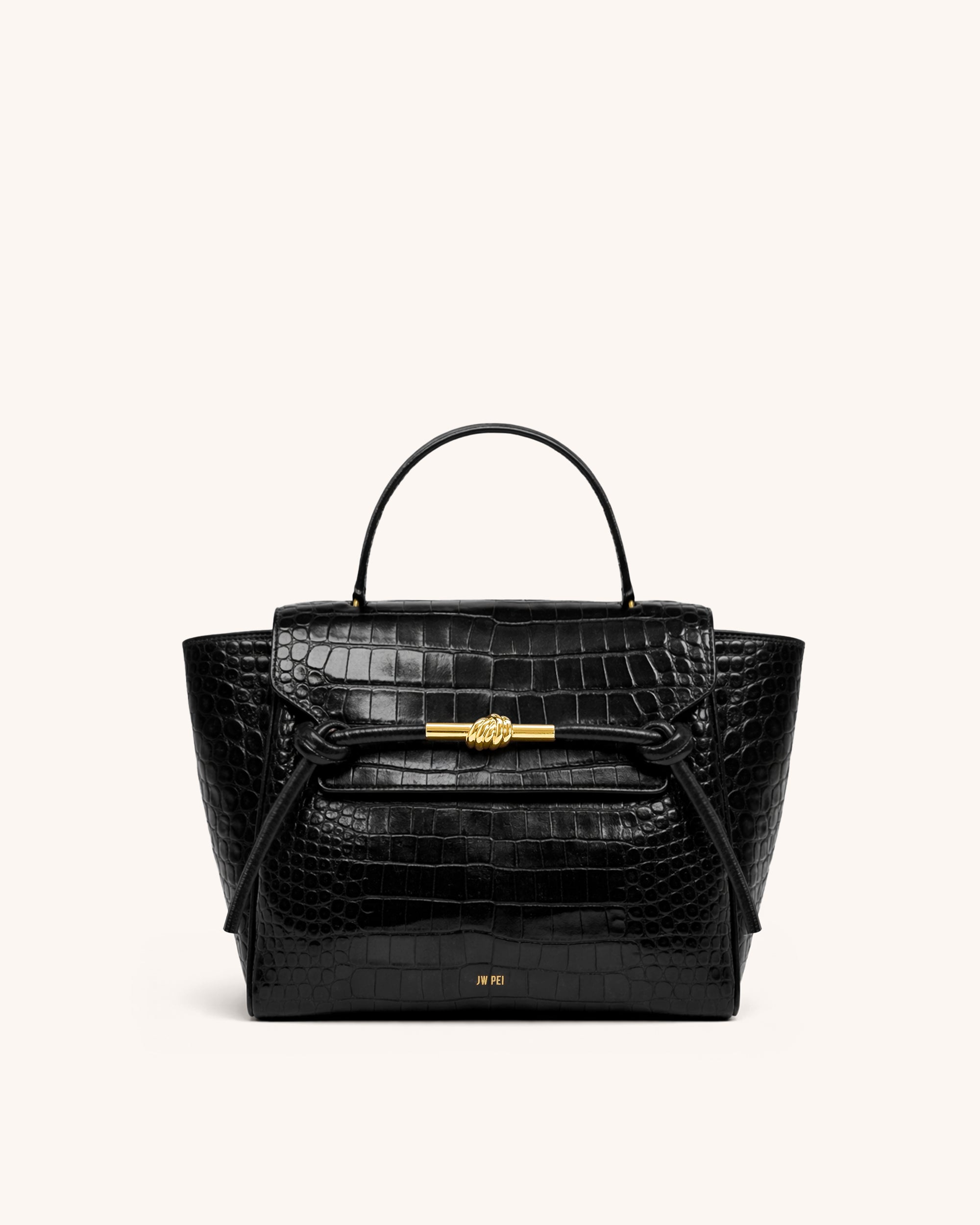 Mia Croc Top Handle Bag - Black
