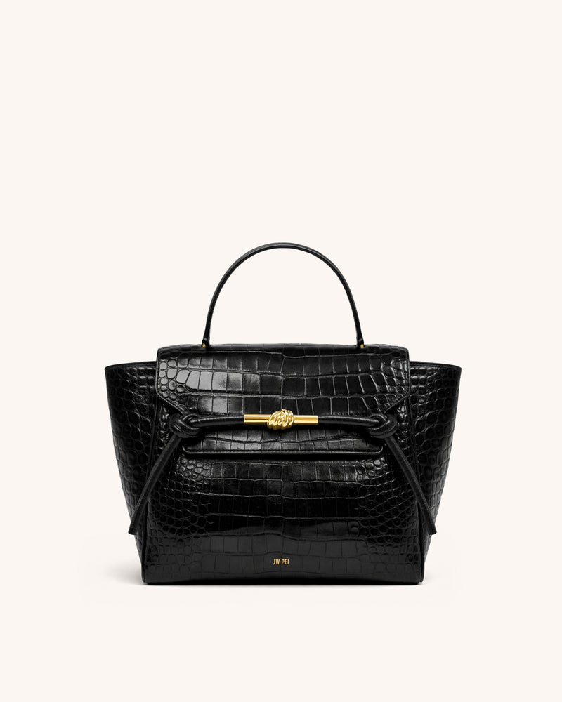 Mia Croc Top Handle Bag - Black