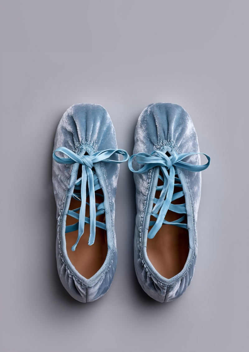 Hazel Velvet Ballet Flats – Blue