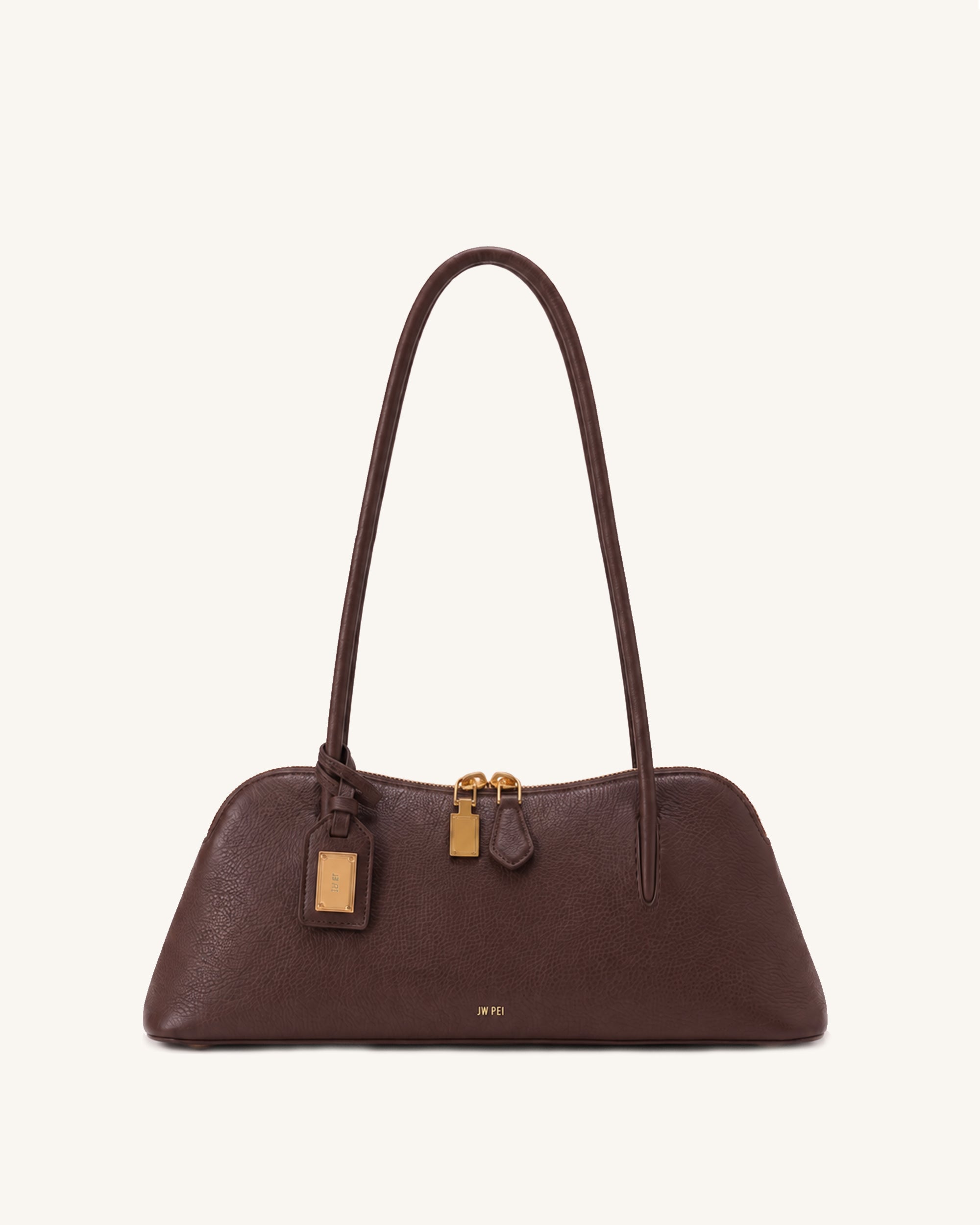 Cleo Curved-Top Charm Shoulder Bag - Brown