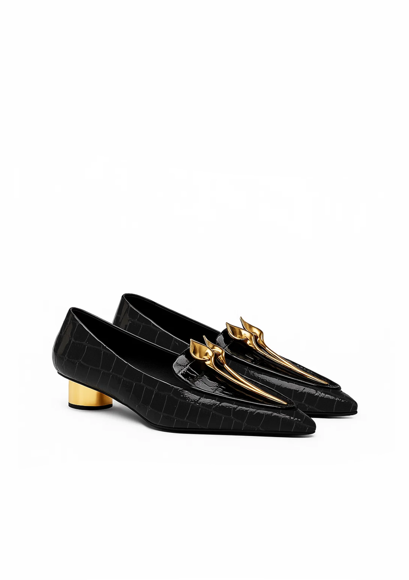 Simone Gold Accent Loafers – Black