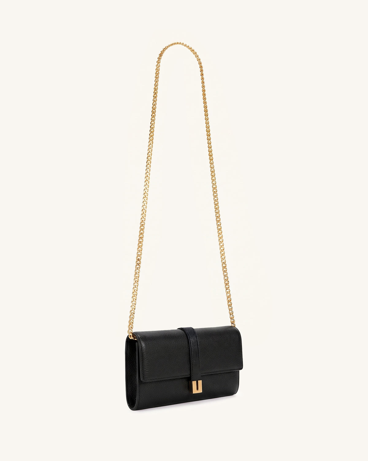 Hana Pebbled Chain Crossbody Wallet – Black