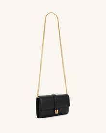 Hana Pebbled Chain Crossbody Wallet – Black