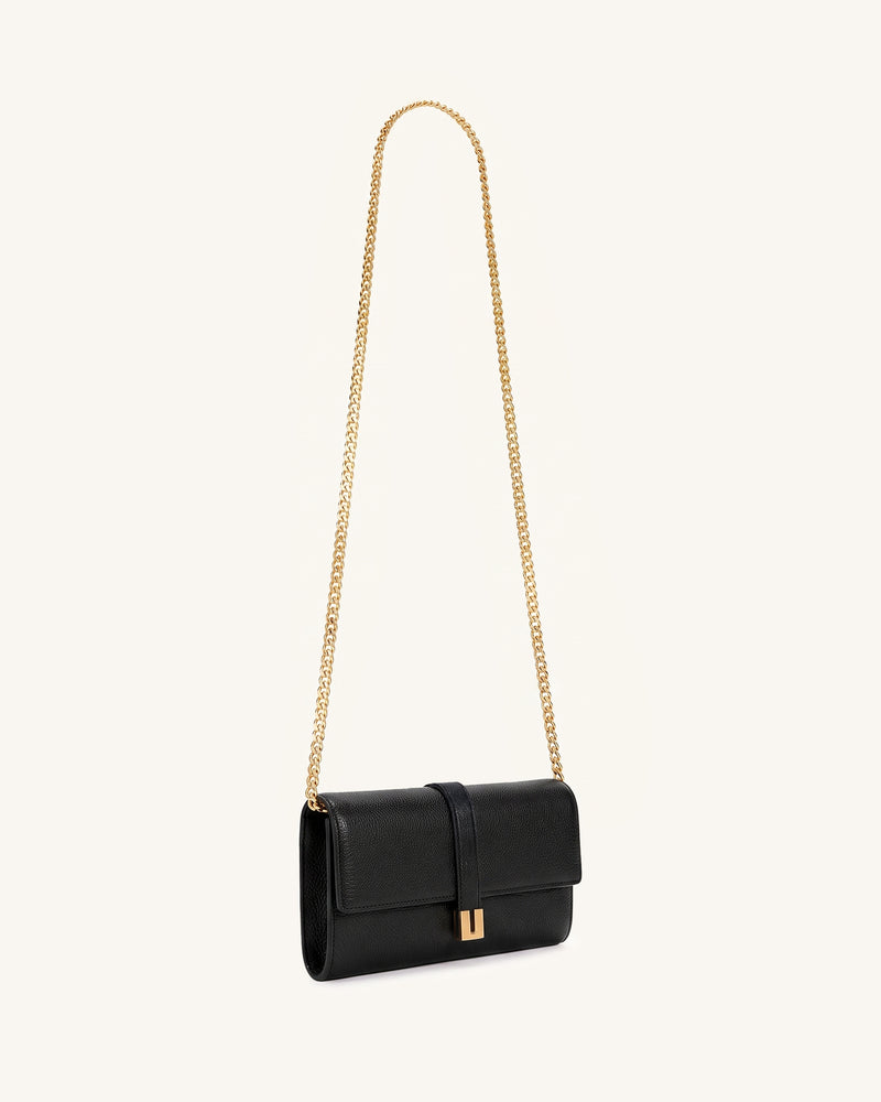 Hana Pebbled Chain Crossbody Wallet – Black