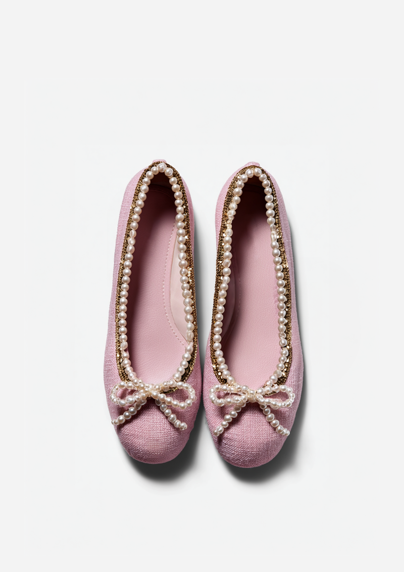 Ella Pearl Bow Flats – Pink