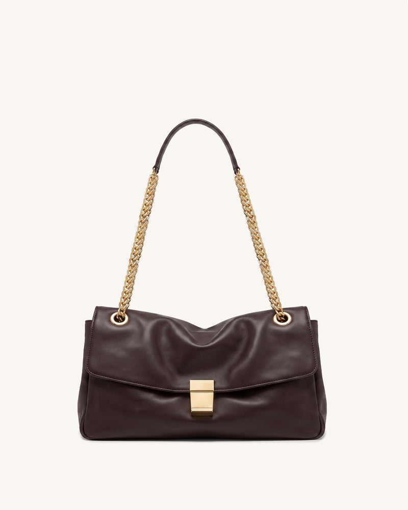Hilary Chain Flap Shoulder Bag – Dark Brown