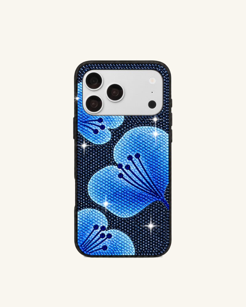 Blue Leaf Motif Artificial Crystal Phone Case – Navy Blue