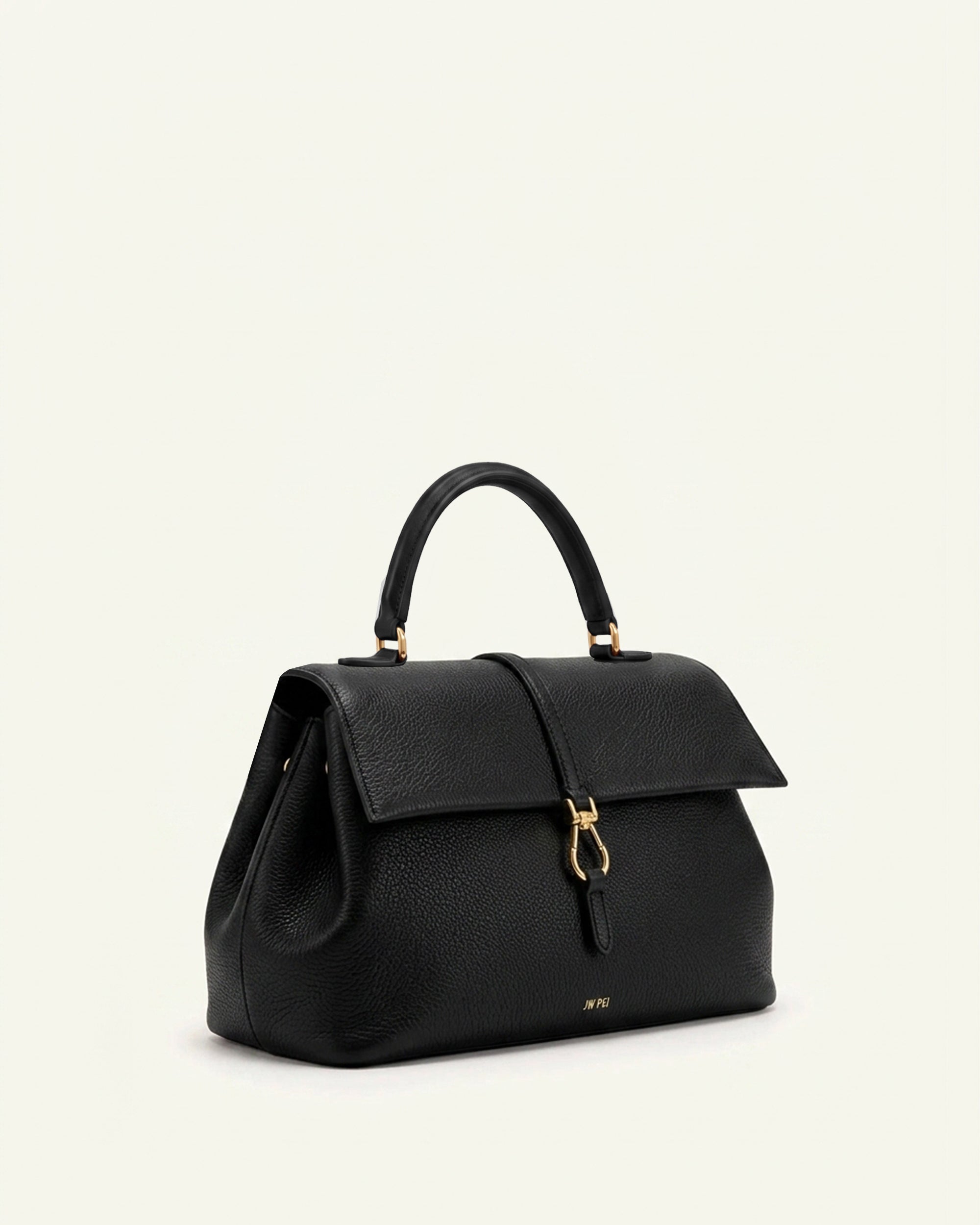 Bruna Pebbled Flap Satchel Bag – Black
