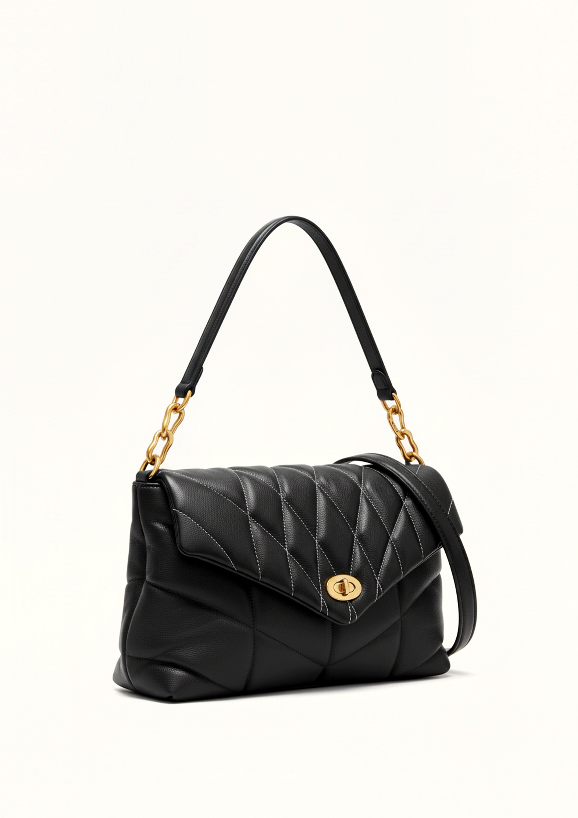 Mila Quilted Shoulder Bag - Black