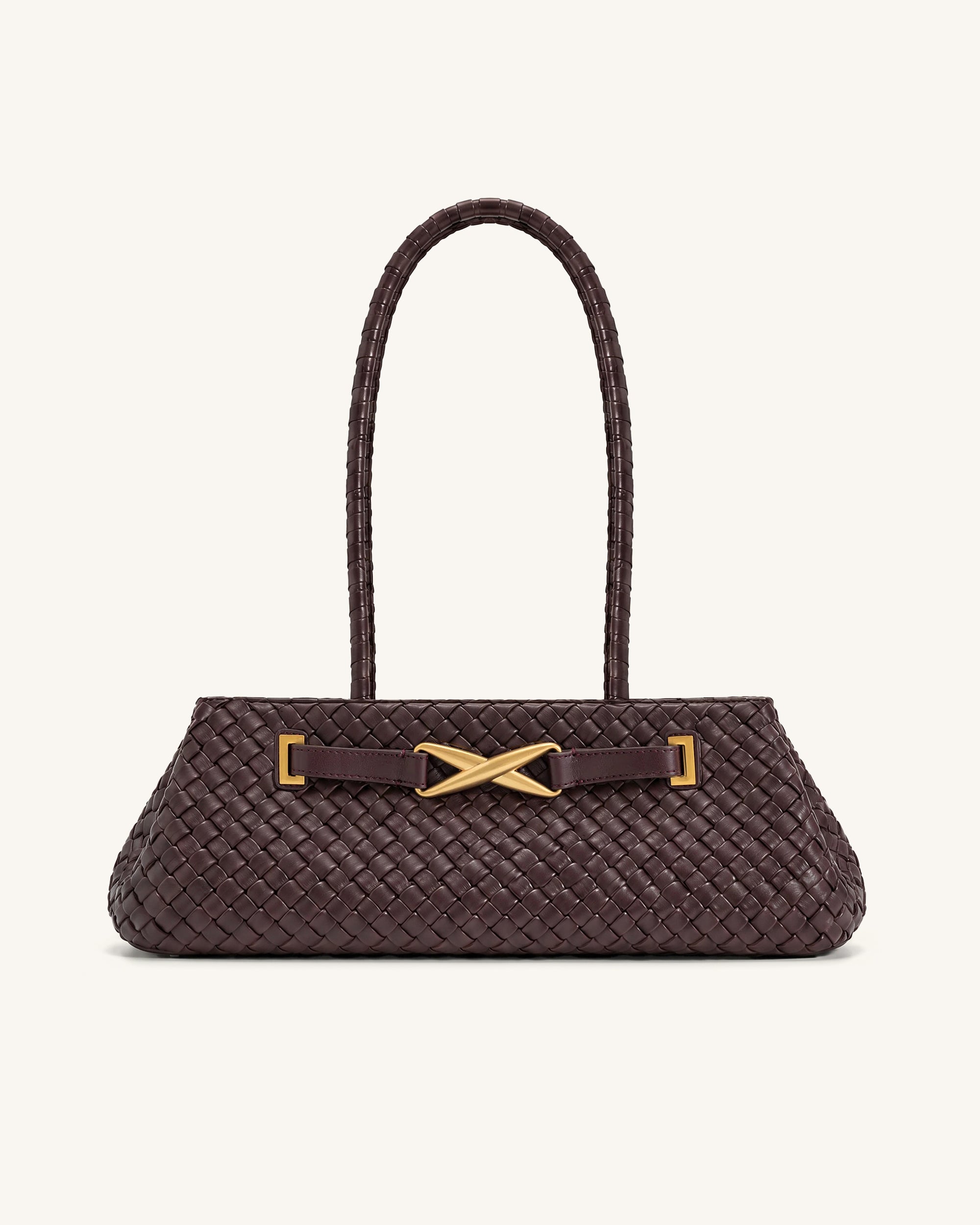 Elora Woven East-West Long Handle Bag - Brown