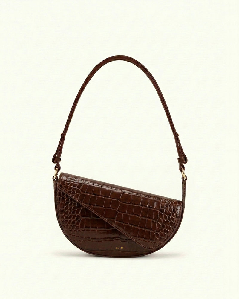 Addisyn Crescent Shoulder Bag – Dark Brown Croc