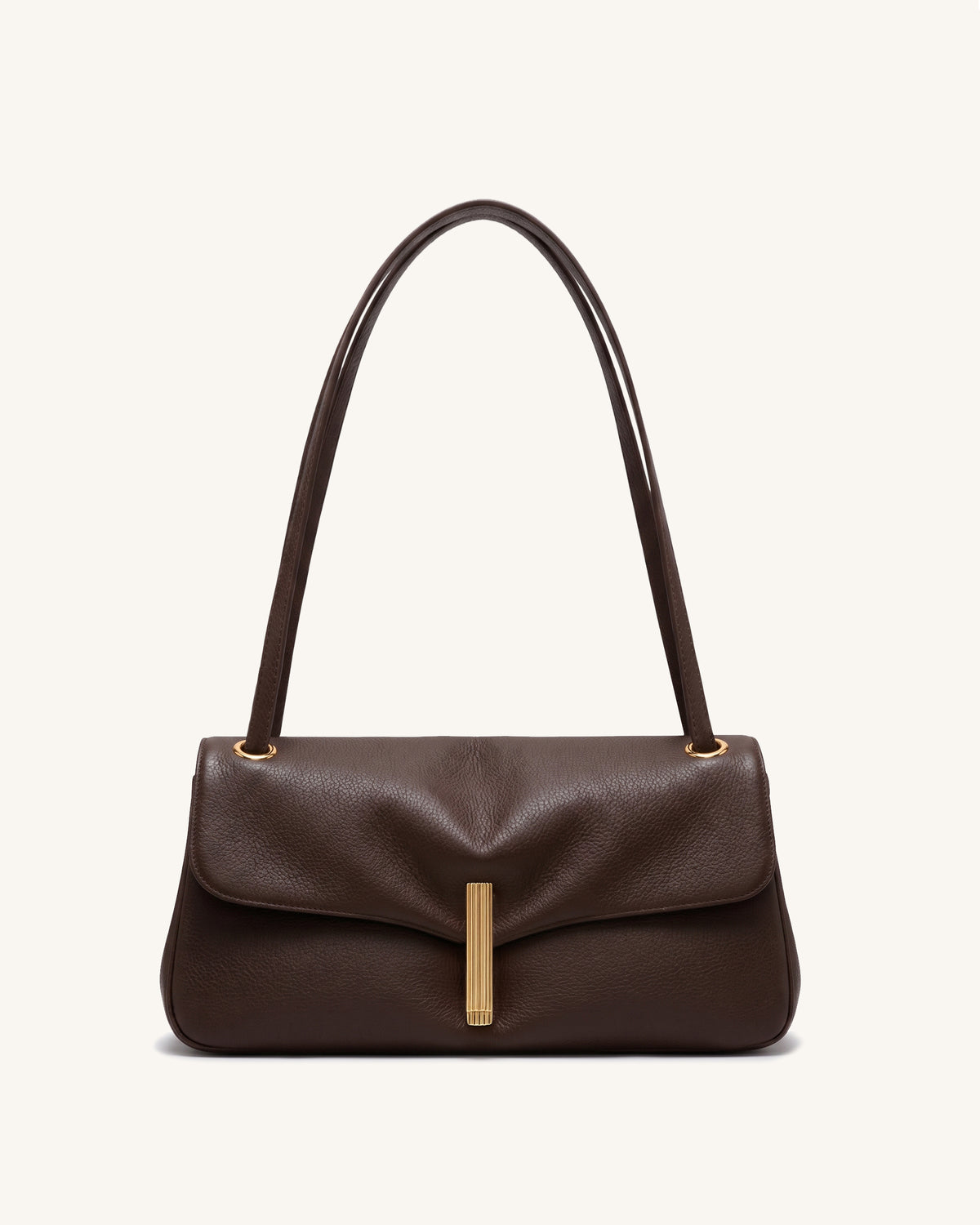 Valerie Pebbled Bar Clasp Shoulder Bag – Dark Brown
