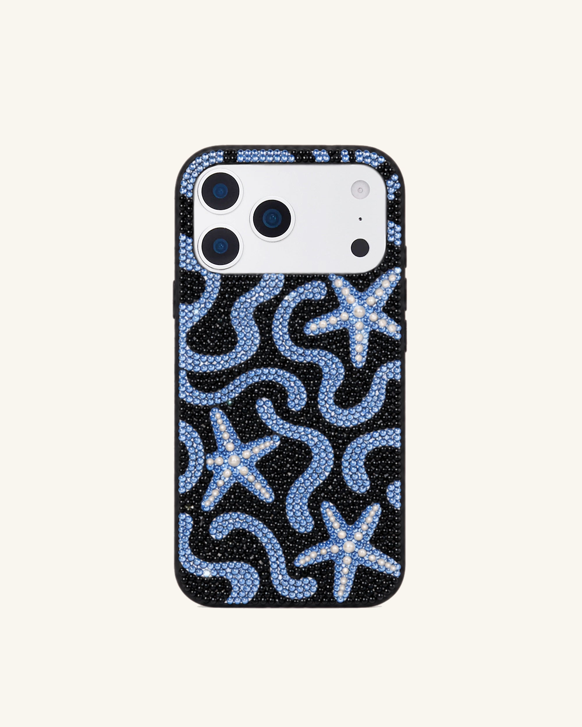 Starfish Wave Artificial Crystal Phone Case – Black