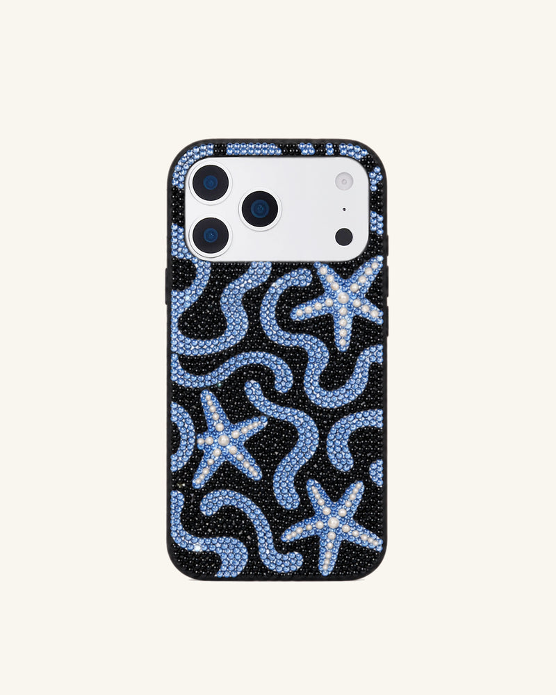 Starfish Wave Artificial Crystal Phone Case – Black