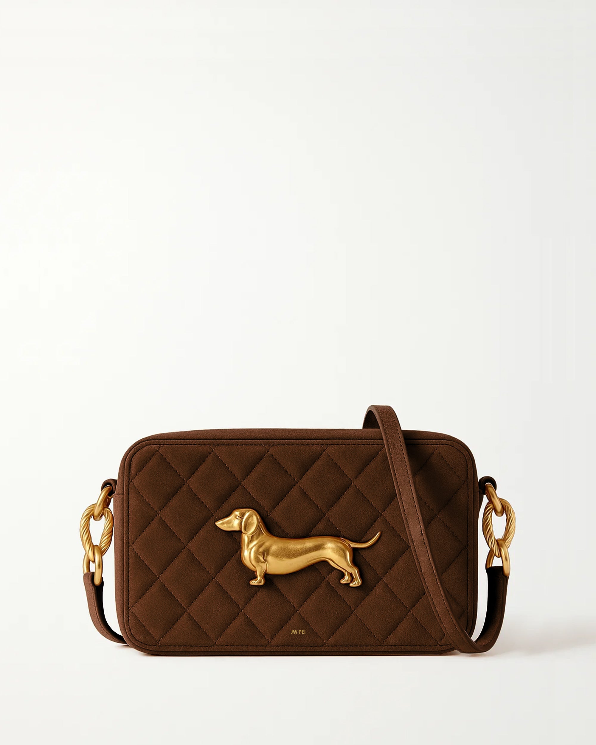 Dachshund Quilted Crossbody Bag - Brown