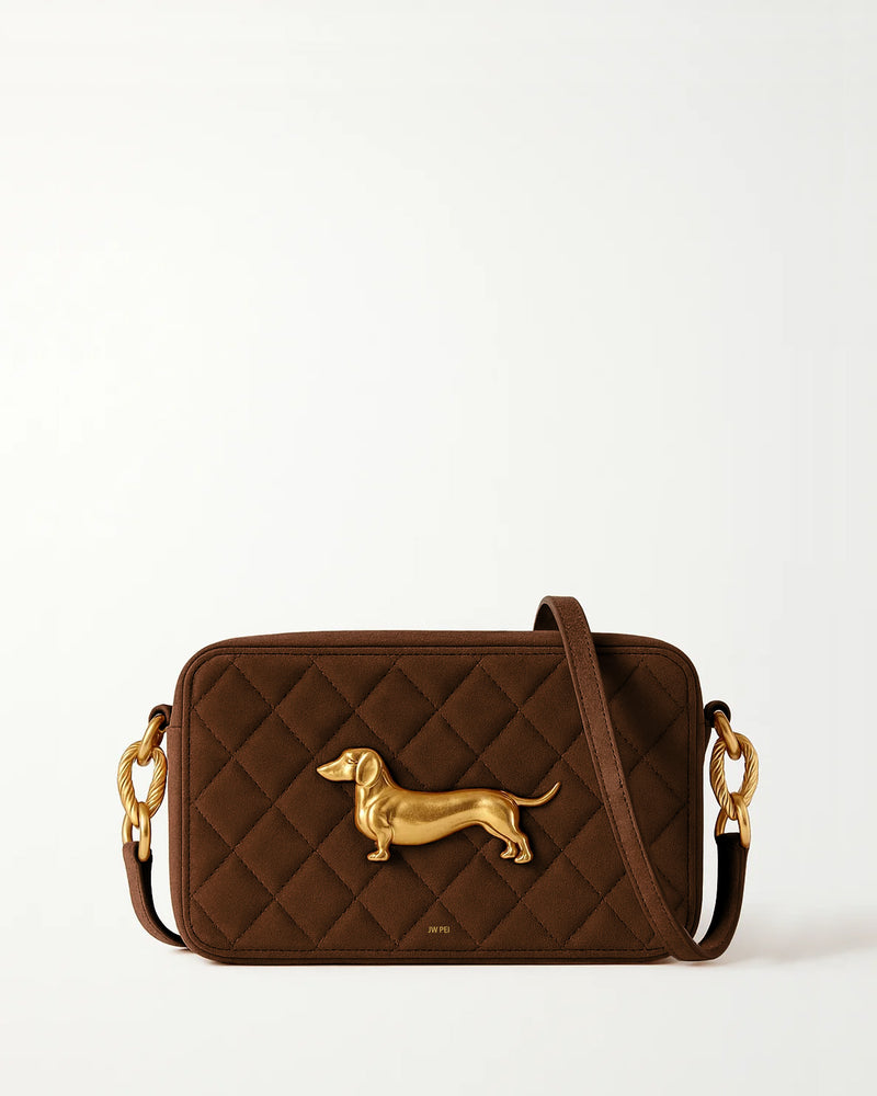 Dachshund Quilted Crossbody Bag - Brown