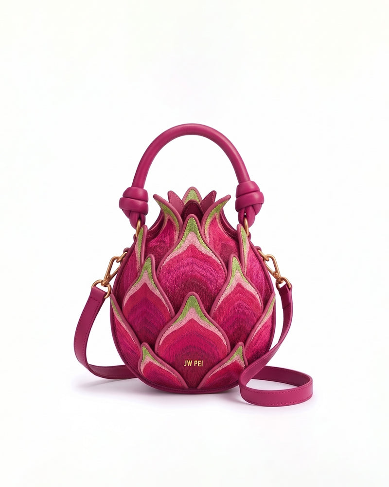 Dragon Fruit Embroidered Top Handle Bag - Pink