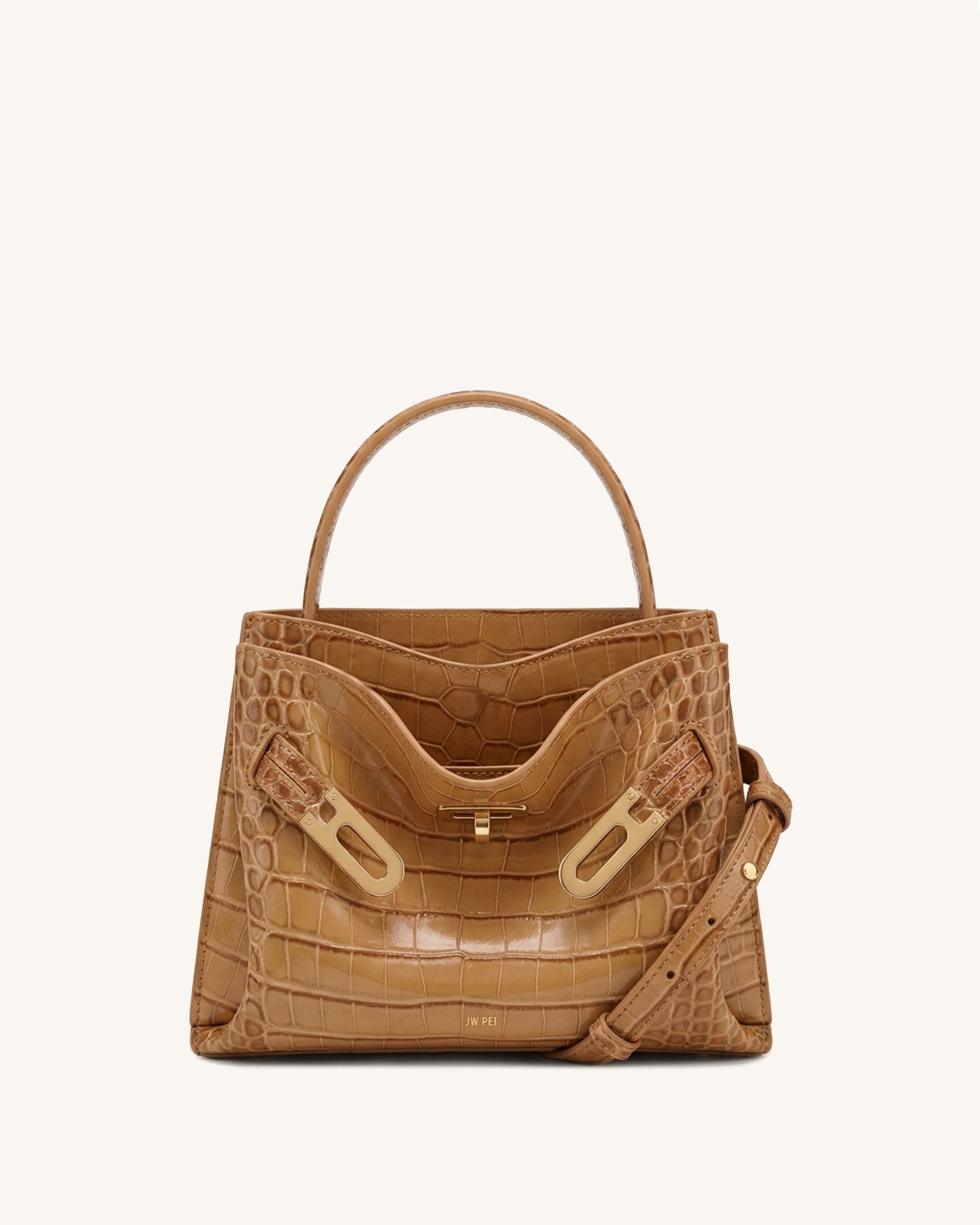 Rhea Buckle Accent Top Handle Bag – Camel Croc