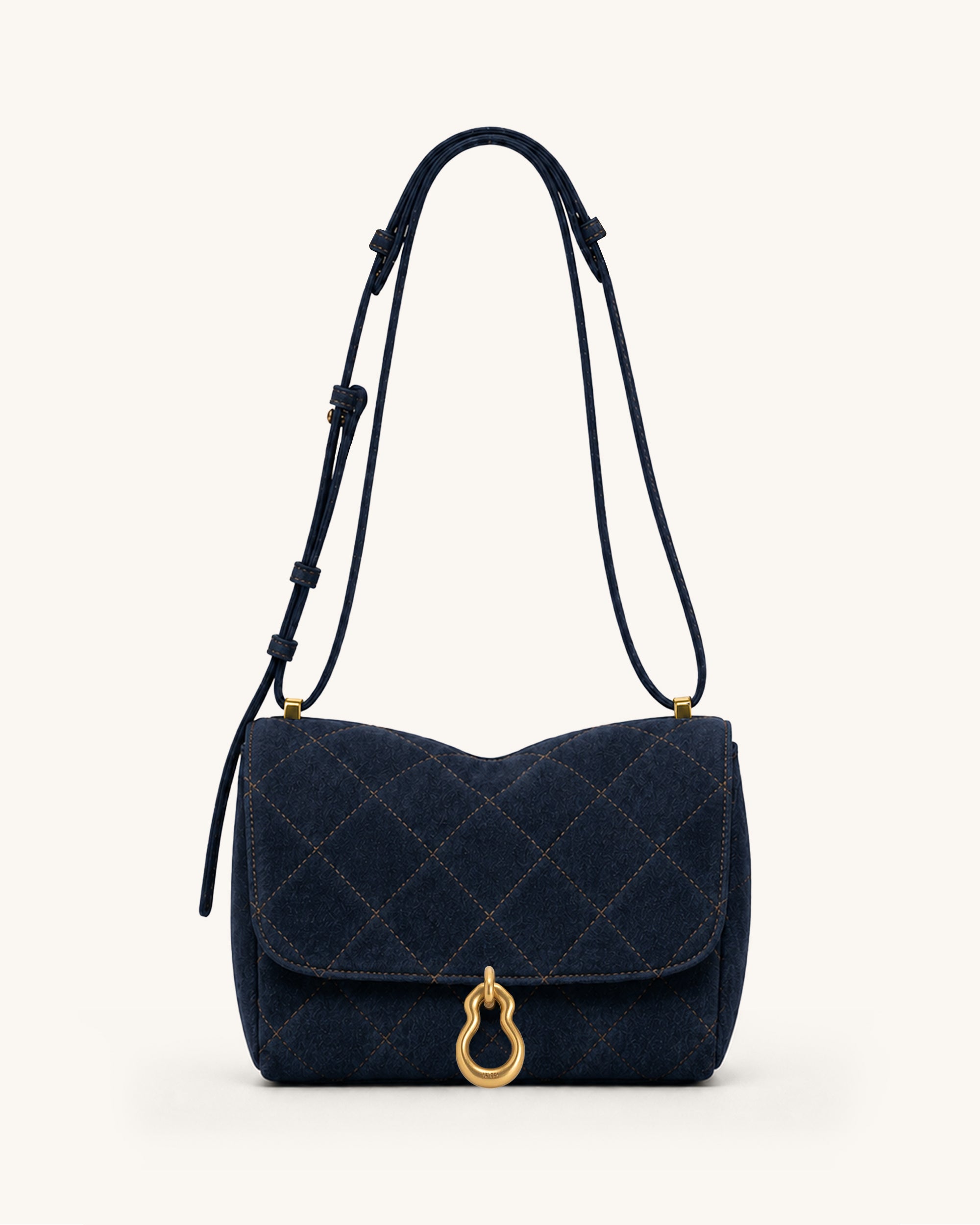 Jayla Metal Pendant Embellished Quilted Crossbody Bag - Navy Blue