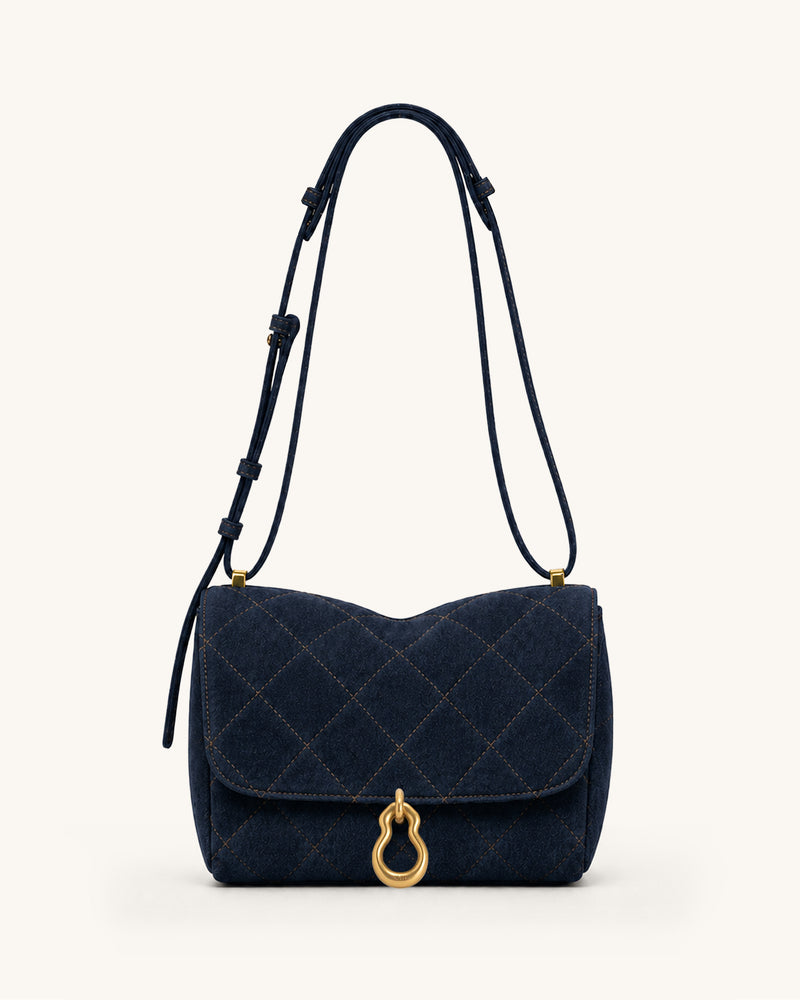 Jayla Metal Pendant Embellished Quilted Crossbody Bag - Navy Blue