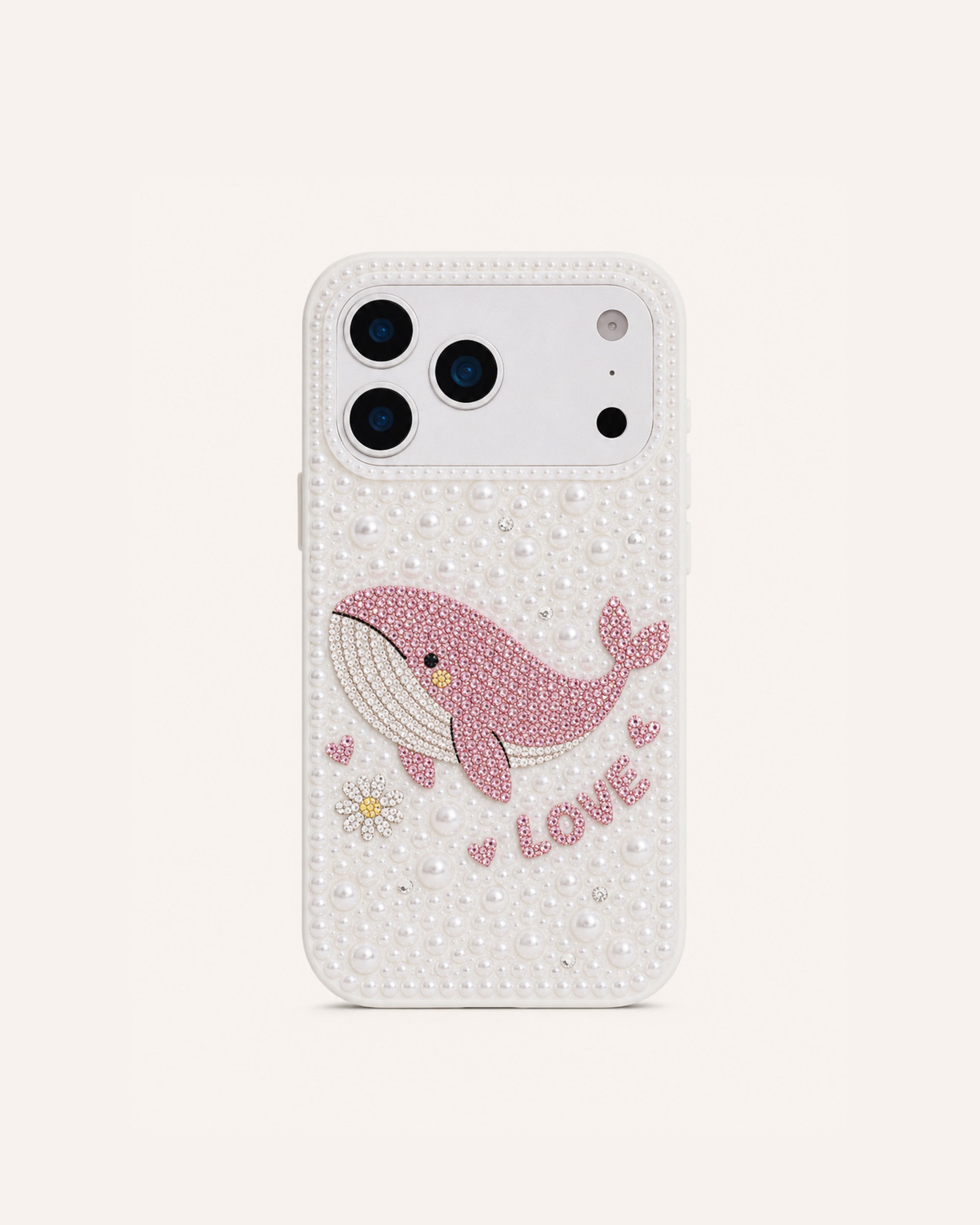 Love Whale Imitation Pearl Phone Case - White