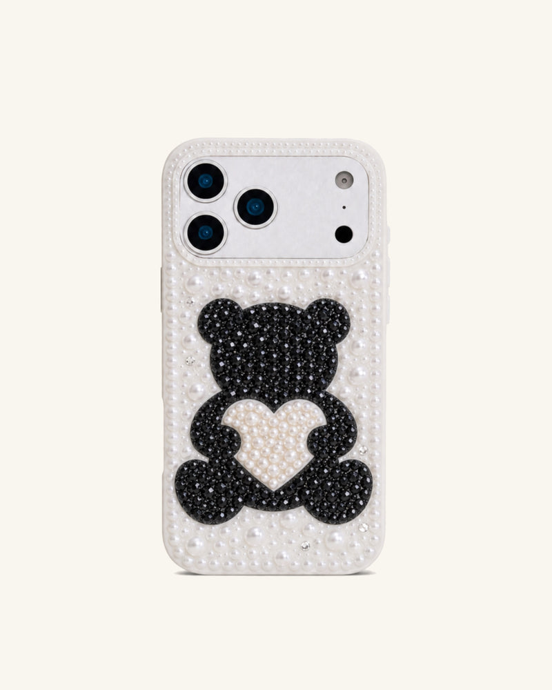 Pearl Teddy Bear Artificial Crystal Phone Case - White