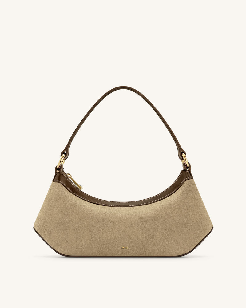 Joy Faux Suede Shoulder Bag - Khaki Brown