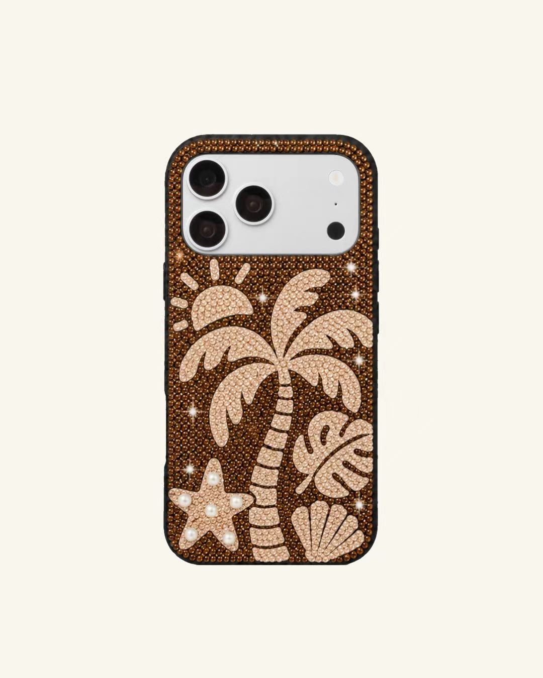 Palm Artificial Crystal Phone Case – Brown