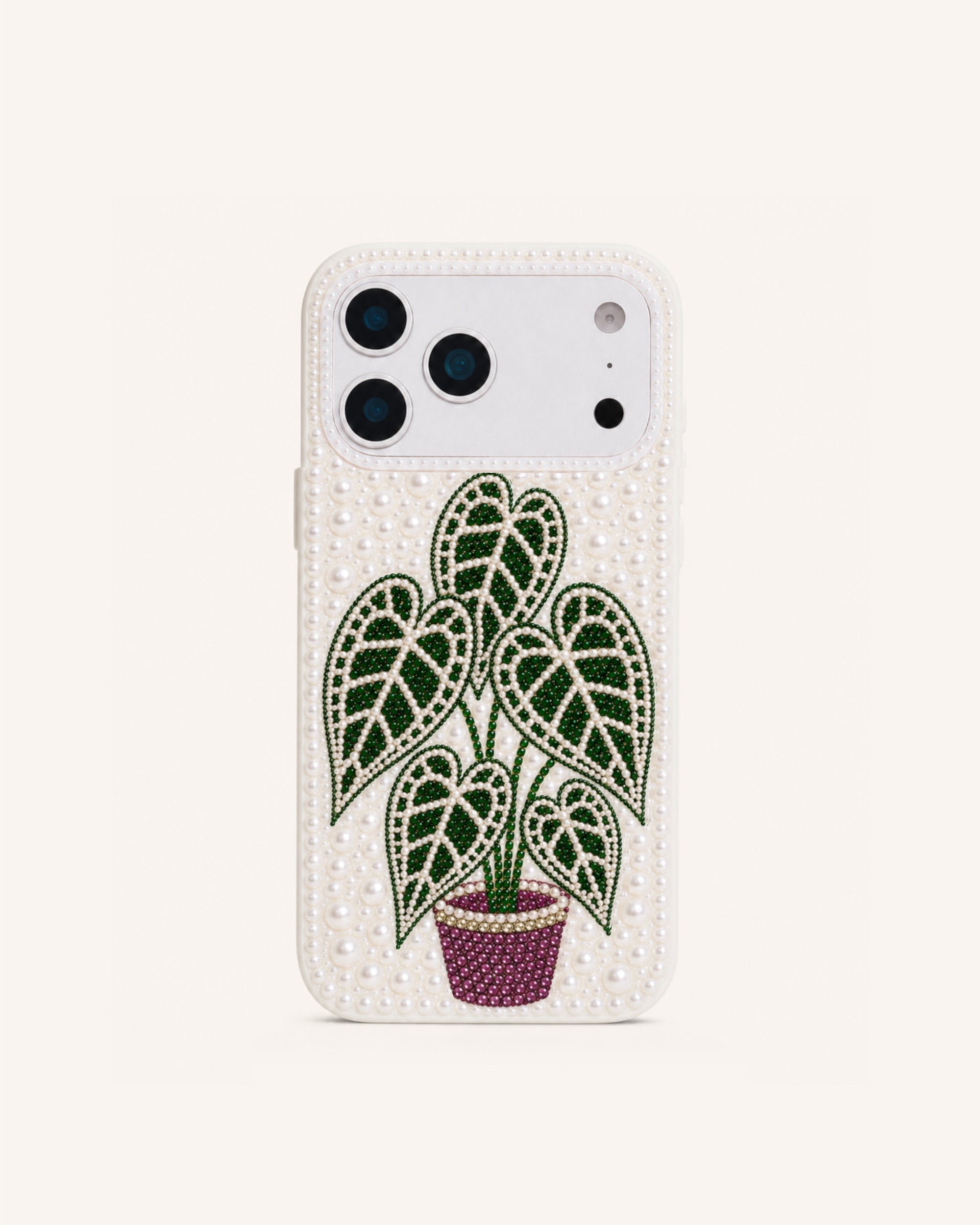 Potted Anthurium Artificial Crystal Pearl Phone Case - White