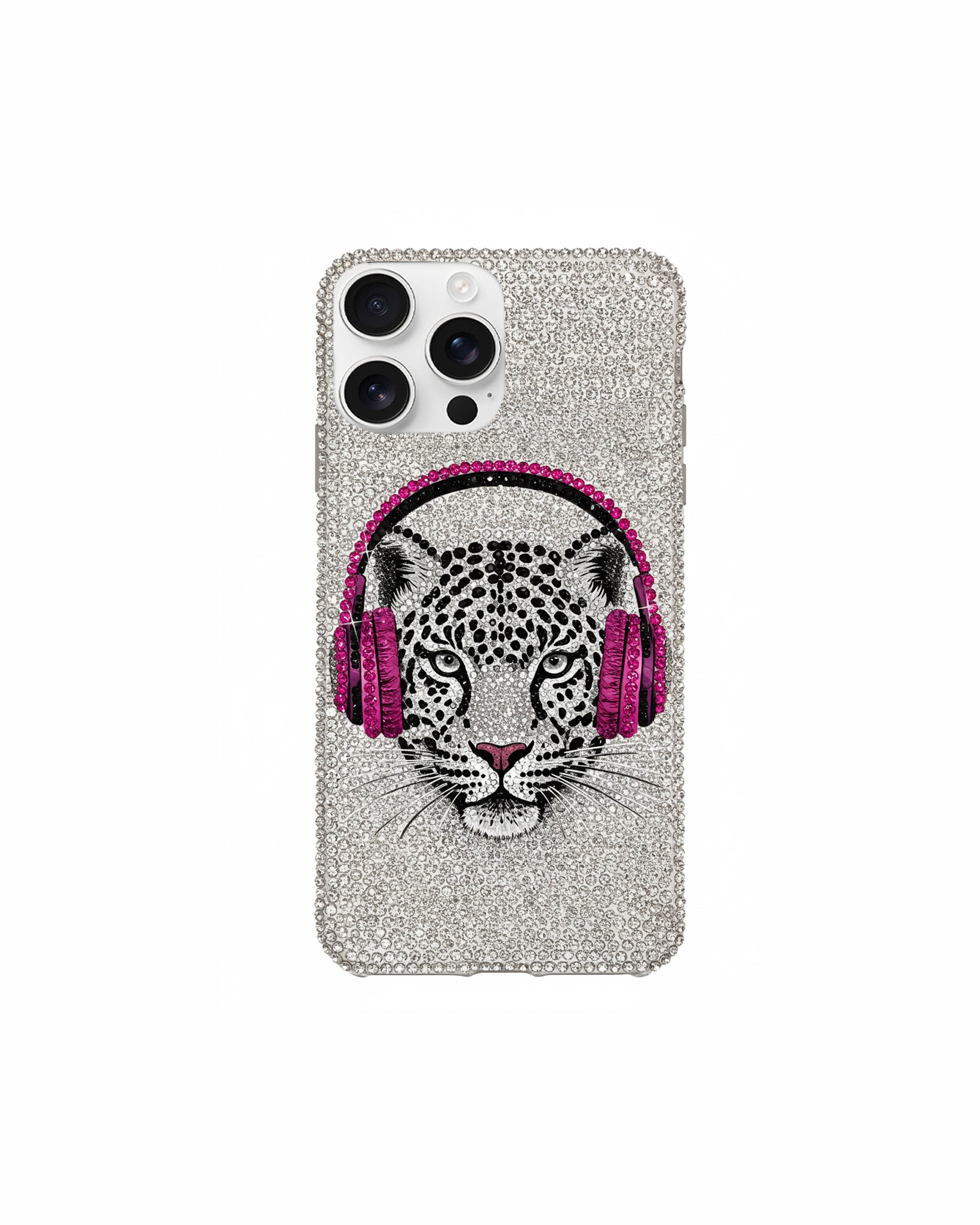 Leopard Headphones Phone Case – White