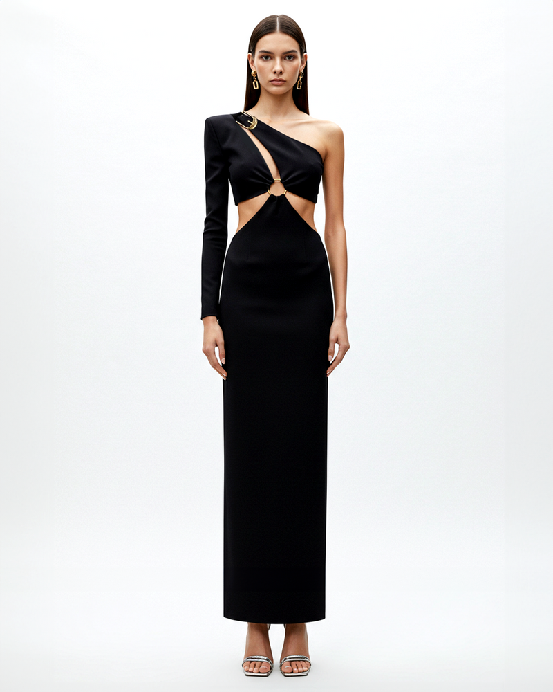 Asymmetric Cutout Maxi Dress – Black