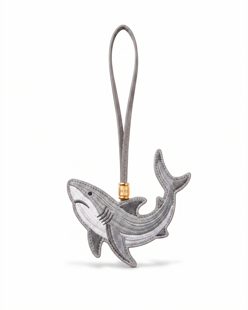 Embroidered Shark Bag Charm - Gray