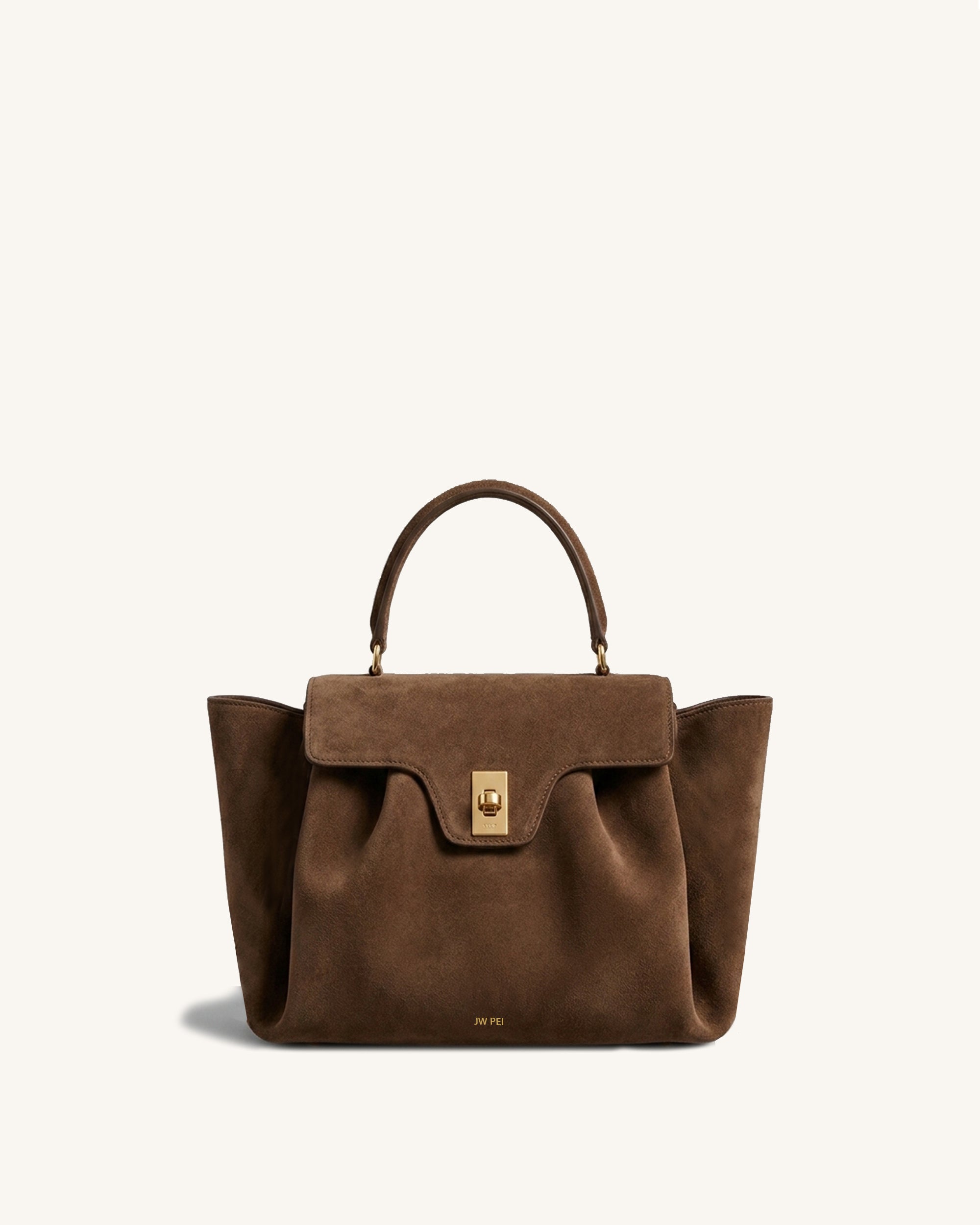 Aster Faux Suede Turn-Lock Tote Bag - Dark Brown