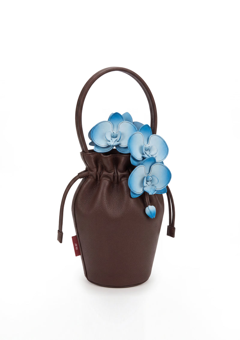 Orchid Embellished Drawstring Bucket Bag – Dark Brown