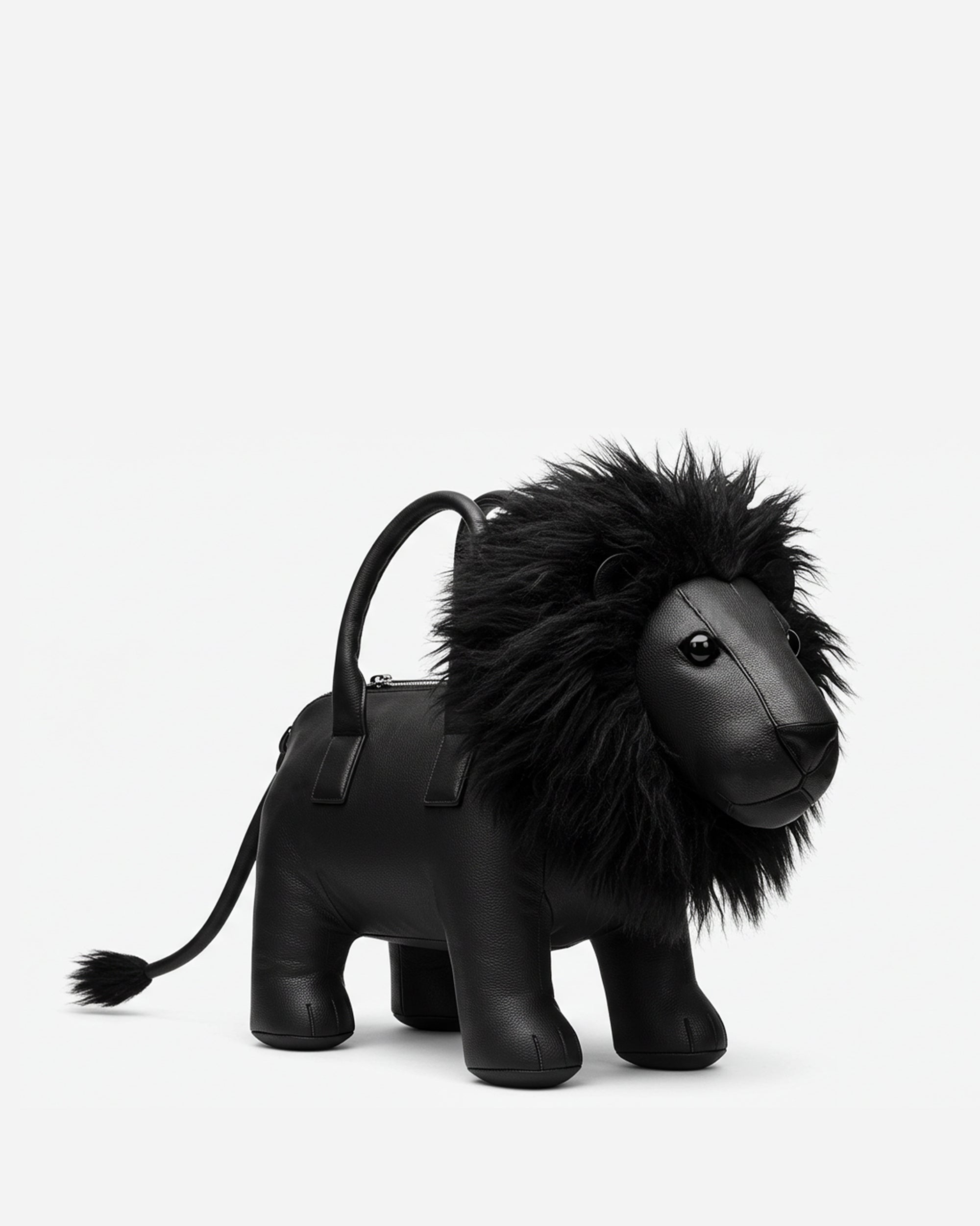 Leo Vegan Leather Lion Top Handle Bag - Black