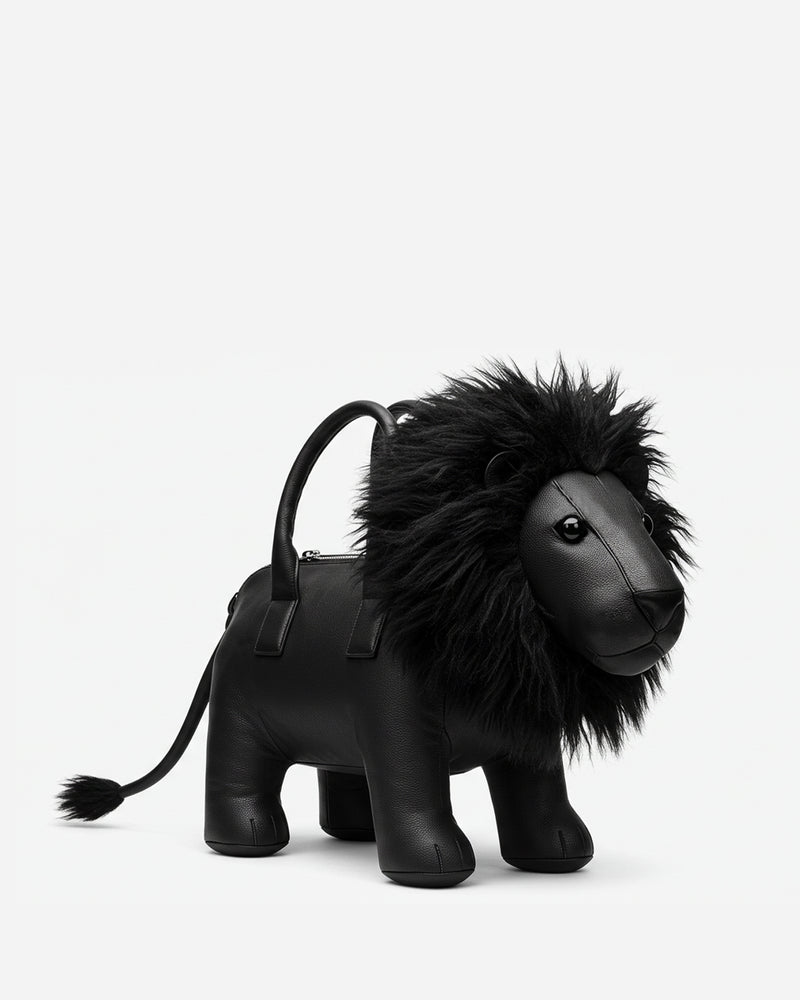 Leo Vegan Leather Lion Top Handle Bag - Black